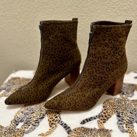 Coconuts By Matisse Clarissa Ankle Boots Size 7.5 Pointy Toe Faux Leopard Print - Picture 1 of 15